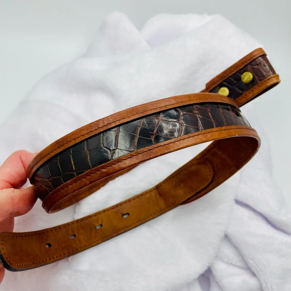 Vintage Crocodile or Alligator Inlay Leather Belt